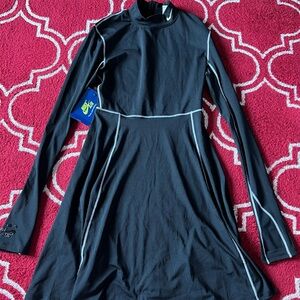 Nike Black Athletic Long-Sleeve Skater Dress with White Piping